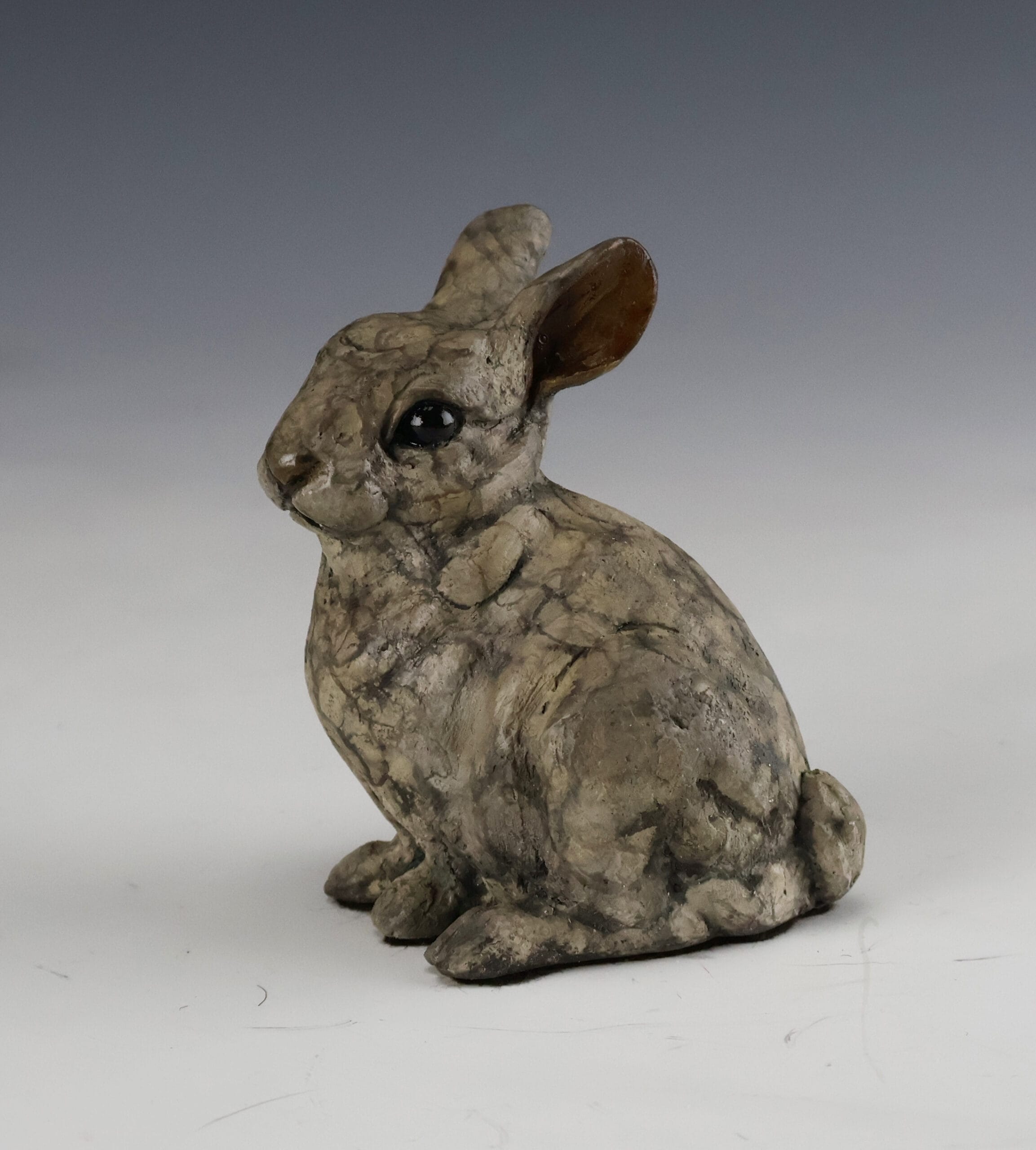 Blosson bronze bunny sculpture by Mark Dziewior at 7 Mile Creek Studio.