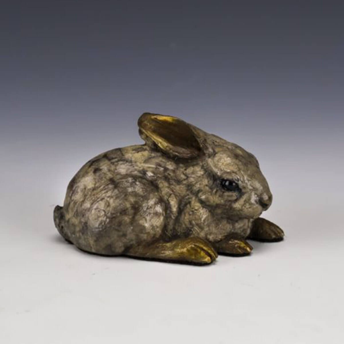 Baby Bunny bronze sculpture by Mark Dziewior at 7 Mile Creek Studio.