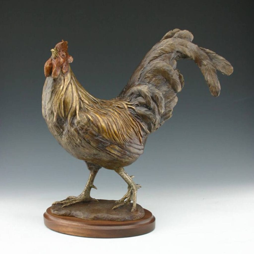 Cock of the Walk bronze rooster sculpture by Mark Dziewior at 7 Mile Creek Studio.