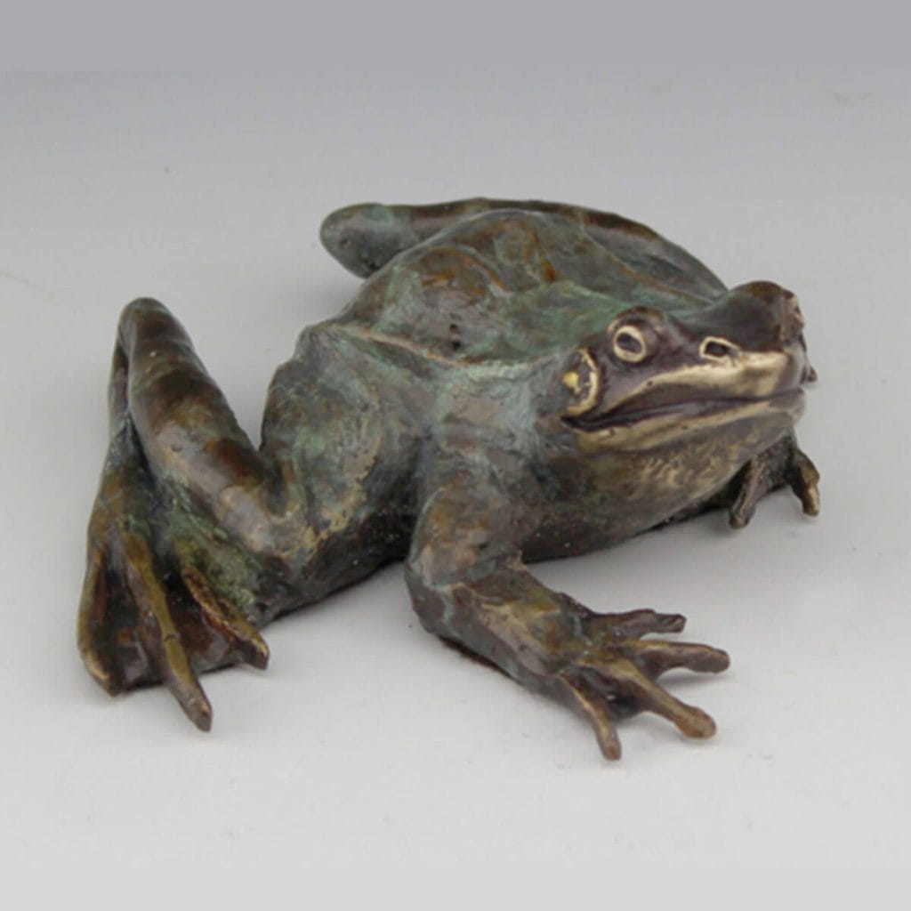Leopard Frog 2 bronze sculpture by Mark Dziewior at 7 Mile Creek Studio.