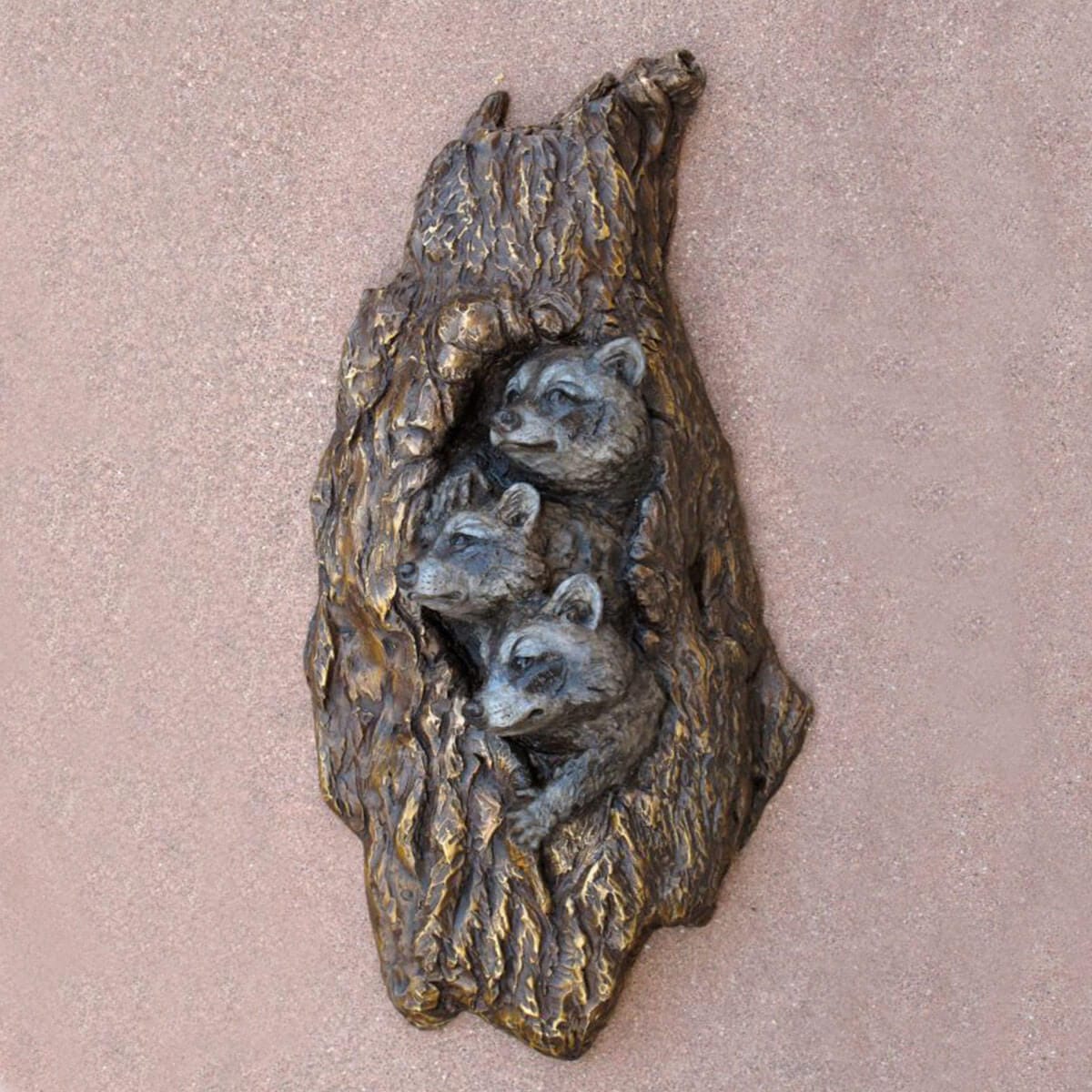 Little Rascals bronze raccoon sculpture by Mark Dziewior at 7 Mile Creek Studio.