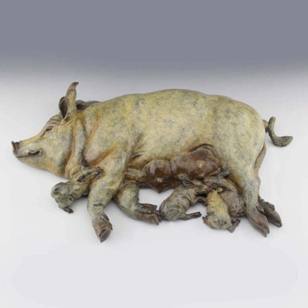 And These Little Piggies Had Plenty bronze sculture by Mark Dziewior at 7 Mile Creek Studio.