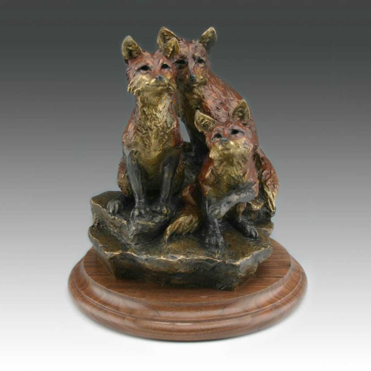 Three Little Graces bronze fox sculpture by Mark Dziewior at 7 Mile Creek Studio