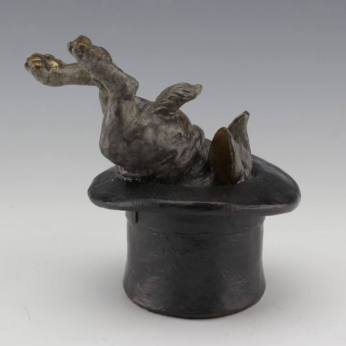 Vanishing Act bronze bunny magician sculpture by Mark Dziewior at 7 Mile Creek Studio