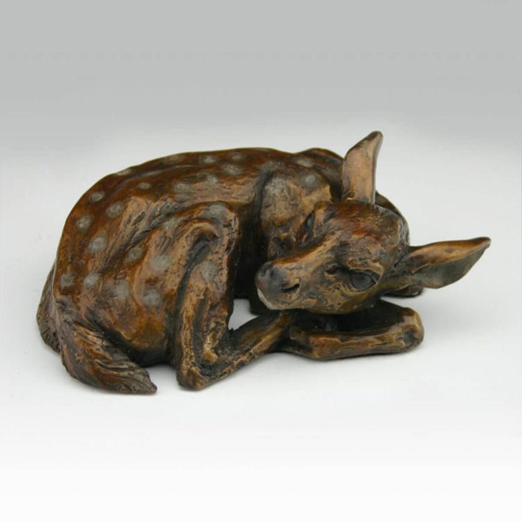 White Tail Fawn bronze sculpture by Mark Dziewior at 7 Mile Creek Studio